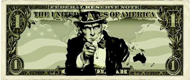 Uncle Sam points at you on the face of a one dollar bill