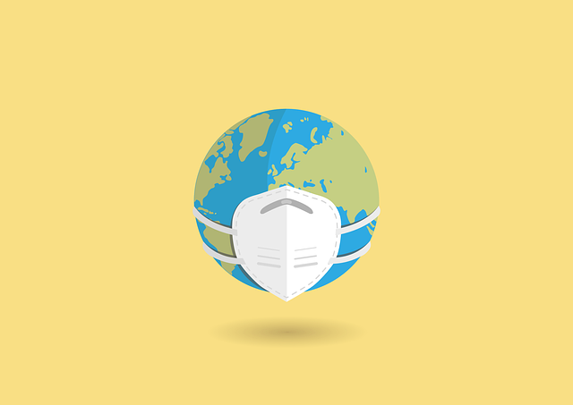 The globe wearing a mask against a yellow background.